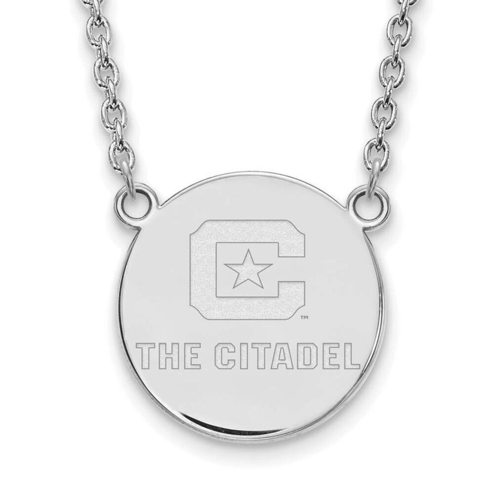 10K White Gold The Citadel Large Disc Necklace, 18 Inch